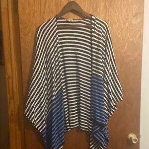 Talbots Black and Blue Striped Poncho